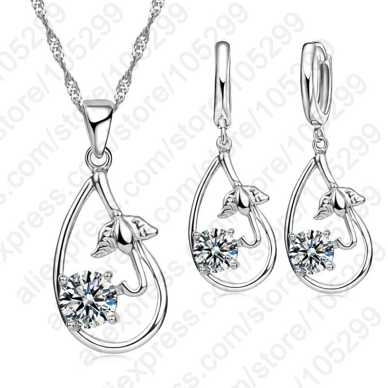 

Fashon Hollow Shape Charm Gift For Girlfriend/Women Necklace+Earrings Pretty 925 Sterling Silver Wedding Jewelry Set