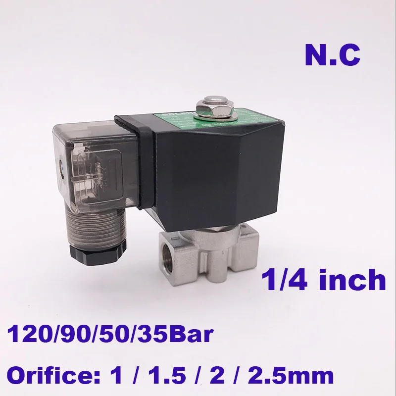 GOGO 90bar/50bar/35bar 2 way water high pressure solenoid valve 1/4"