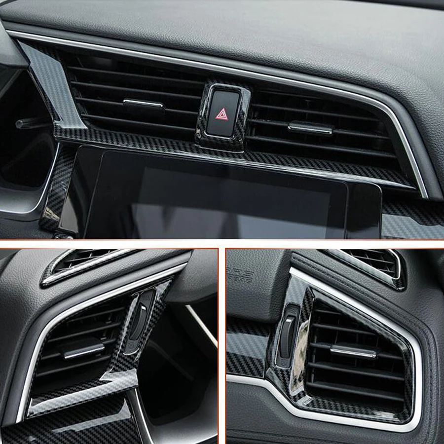 

Carbon Fiber ABS Car Interior Front Side and Console Air Outlet Vent Frame Trim Sticker For Honda Civic 2016 2017 LHD