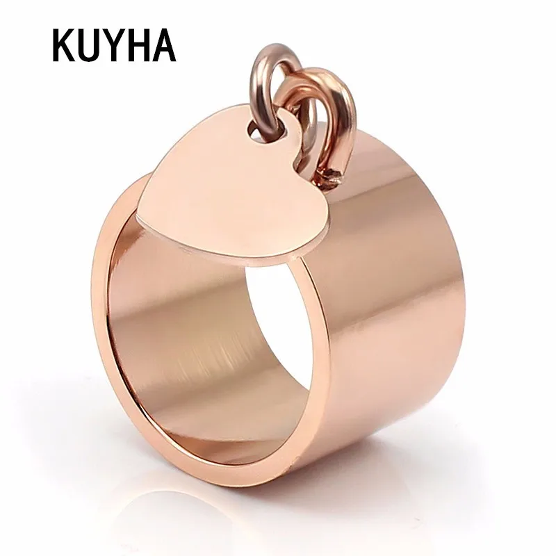 316 Stainless Steel Ring Heart Pendant Finger Fashion Jewelry Charm Band Engravable Laser Name/Word Couples Lovers Anel