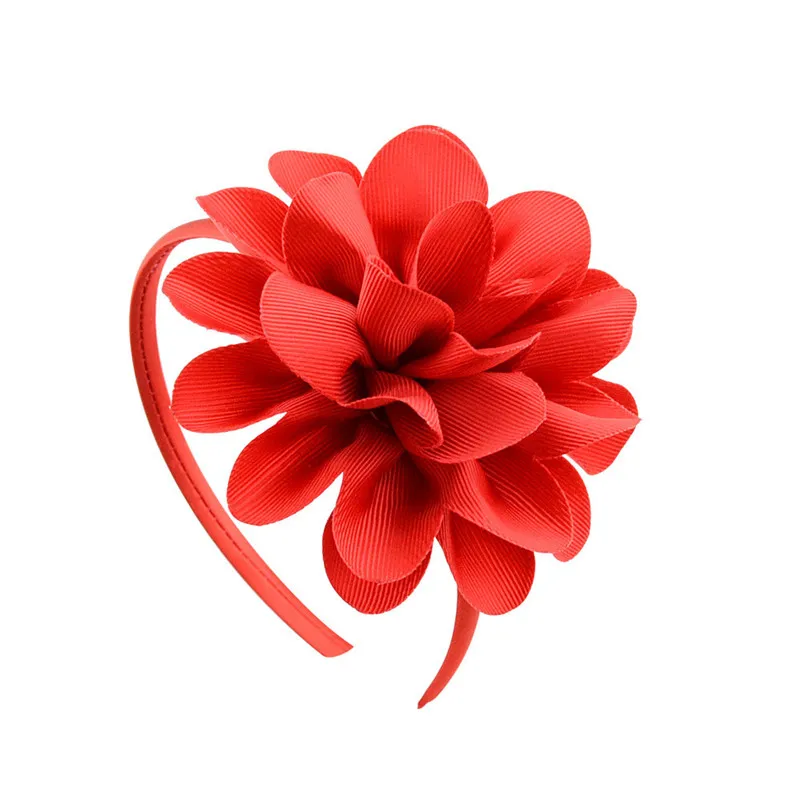 4.5 Inch Women Solid Color Large Flower Hairbands Headband Hair Bow Grosgrain Ribbon Handmade Headwear Girls Hair Accessories