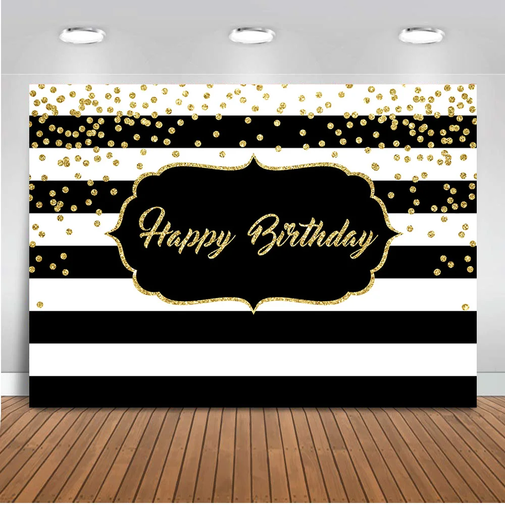 

Happy Birthday backdrop for photography white and black stripe photo background studio party decoration banner prop 546