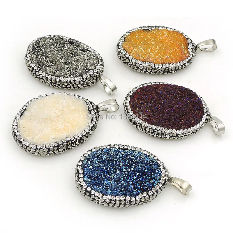 

Titanium Coated Crystal Druzy Oval Pendant With Paving CZ Silver Plated Approx 35*25*8mm