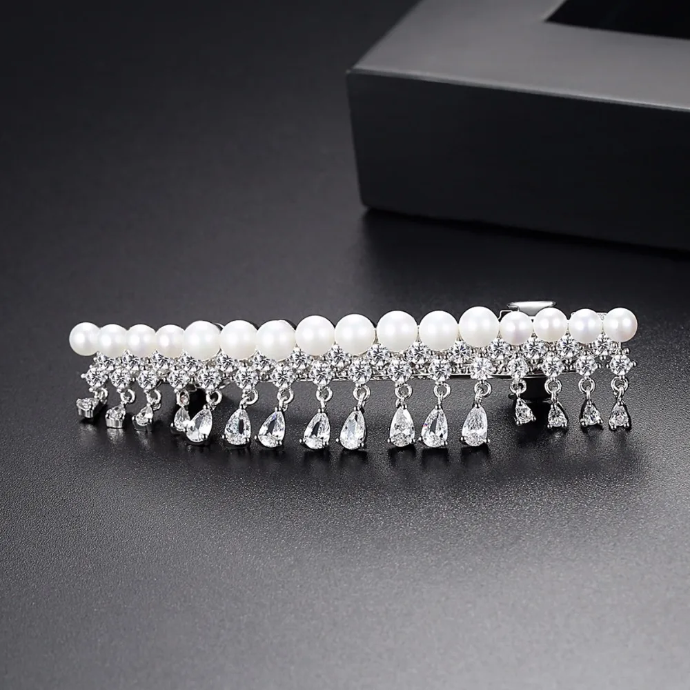 LUOTEEMI Trendy Brand Hair Clip for Girl Multiple Imitation Pearl with Tassel Zircons Unusual Hair Accessories for Bride Wedding