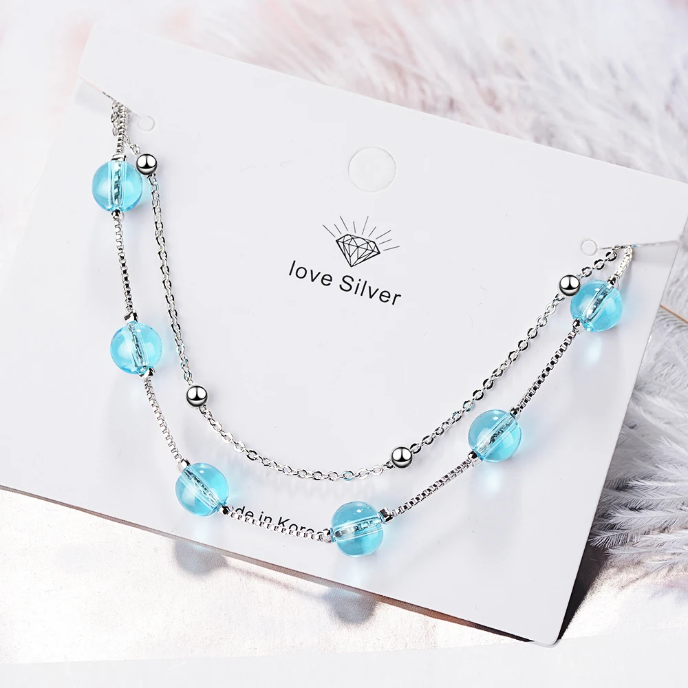 New Fashion Double Layer Blue Crystal 925 Sterling Silver Jewelry Personality Sweet Transfer Beads Bracelets Sb166