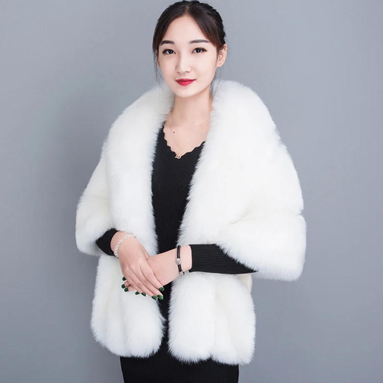 JaneVini Winter Faux Fur Bolero For Women Plus Size Dark Gray Wedding Bridal Fur Shawl Cape White Formal Bolero Wraps Shrugs