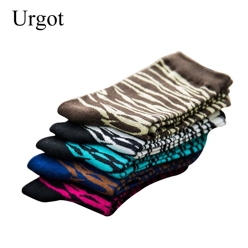 Urgot 5 Pairs Men's Socks Hip Hop Funny Socks Colorful Zebra Stripe Socks Men Sock Men Skateboard Calcetines Meias Spring Autumn