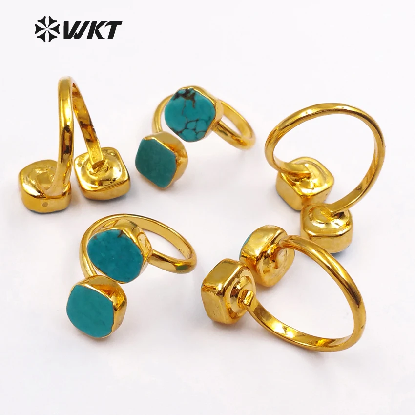 Imagem -04 - Anéis Verdes para as Mulheres 24k Gold Trim on Edged Fashion Jewelry Wt-r103 Ajustável