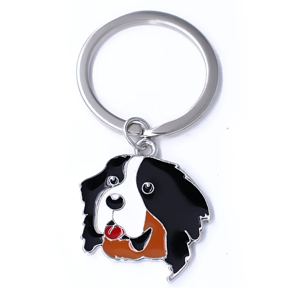 Drop Ship Fashion Enamel Color Metal alloy Bernese dog charm key chain pet jewelry