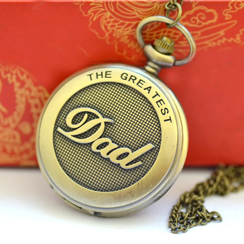 1010  DAD vintage shading pocket watch English digital Dad flip pocket watch bronze pocket watch