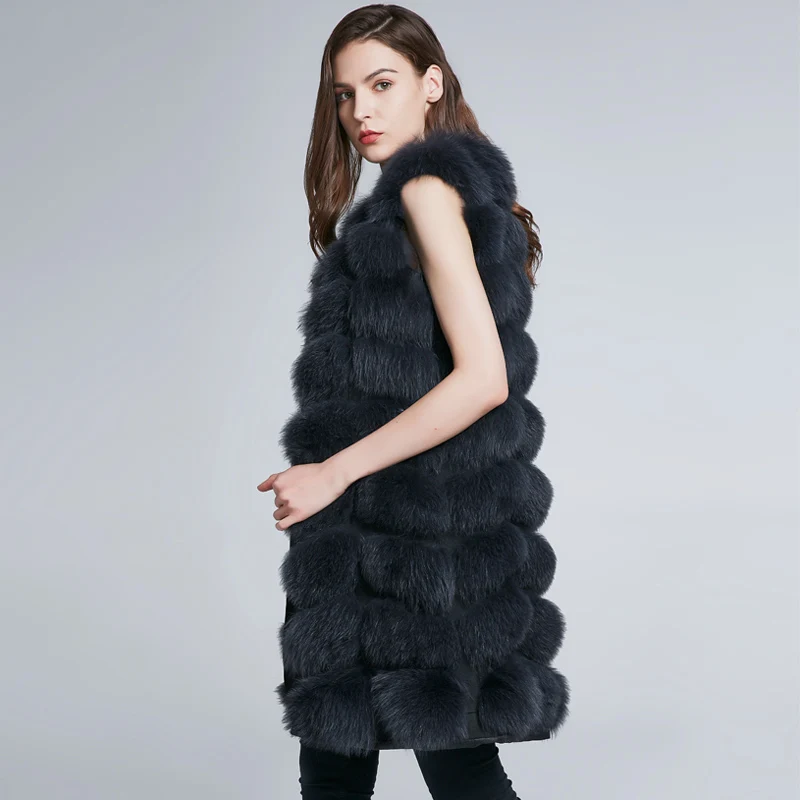 JKP New 90 CM Natural Real Fox Fur Vest Coat Women Winter Sleeveless Design Fox Fur Vest