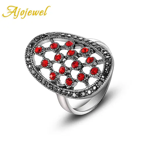Ajojewel Bague Vintage Hollow Mesh Ring With Black Red Rhinestones Retro Rings Wholesale Fashion Gift Items