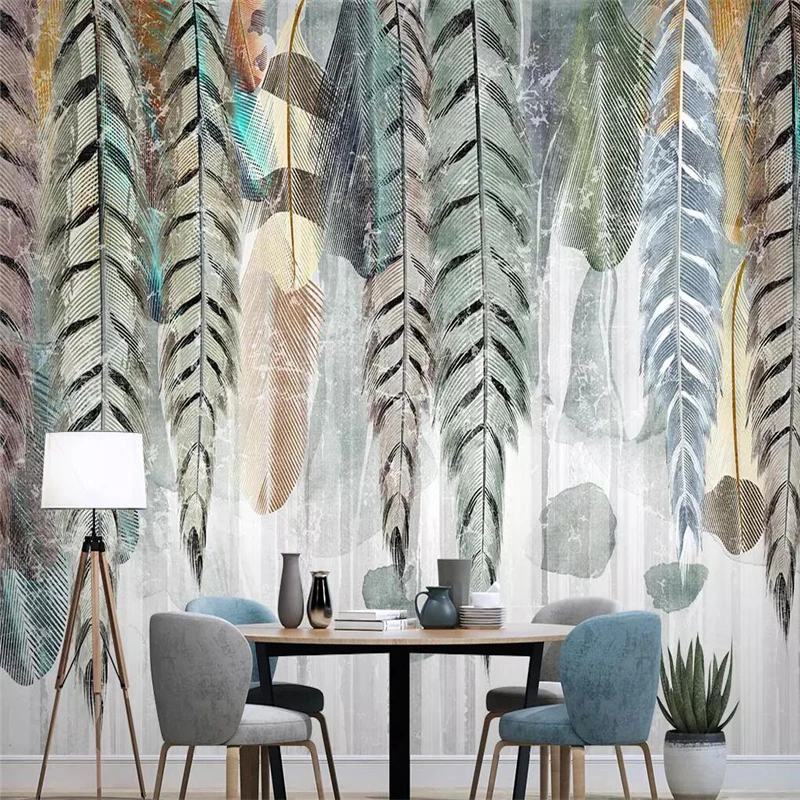 

Decorative wallpaper series Nordic hand-painted style color feather modern simple background wall painting