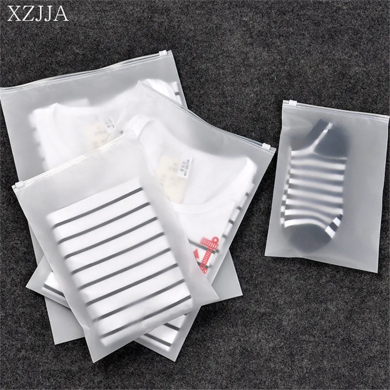 XZJJA 2PC/Set Transparent Frosted Travel Seal Pull Clasp Storage Bags Partition Clothes Underwear Packing Waterproof Organizer