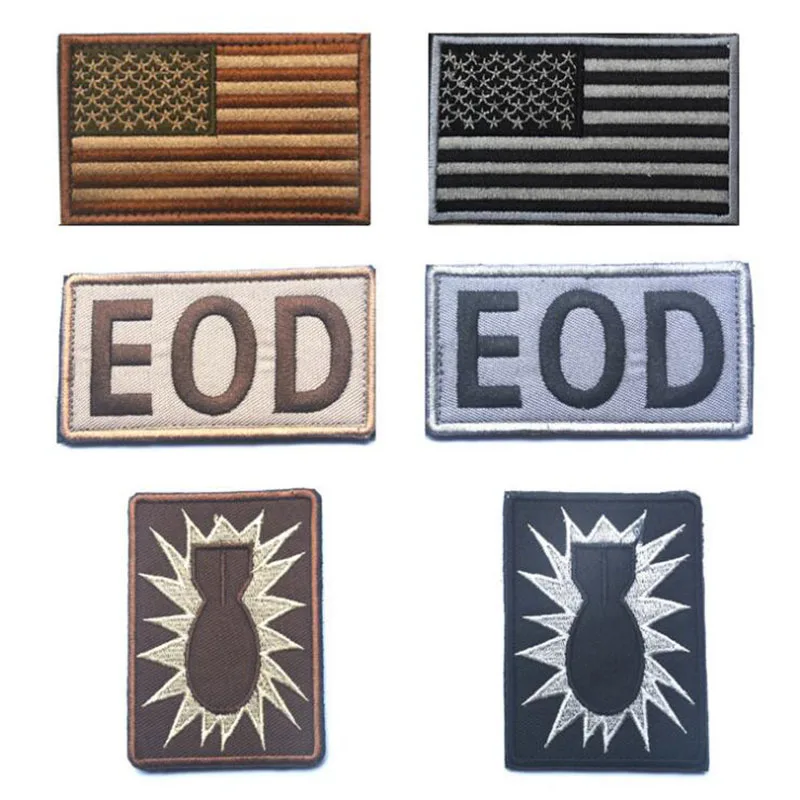 American Flag 3D Embroidery Armband EOD Bomb Corps Military Tactics Morale Badge Camouflage Clothing Backpack Hat Patch