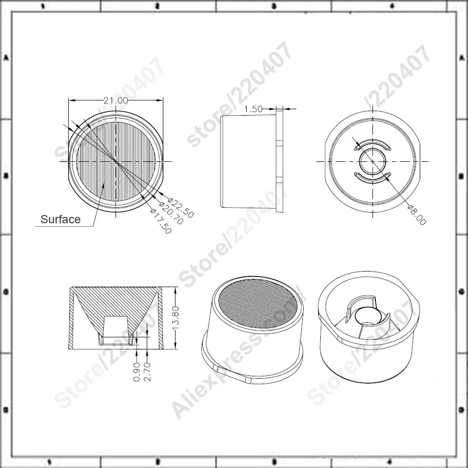 방수 LED 렌즈, 고출력 PMMA LED 렌즈, 30 60 90 120 도 광학 비즈 표면 렌즈, 1/3W, 20mm, 30 개