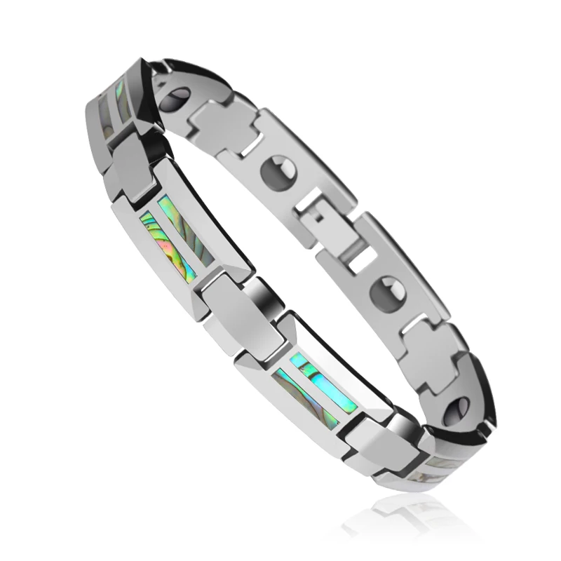 Men Tungsten Carbide Bracelet for Men with Colorful Natural Shells Inlay Magnet Health Stones 18.5m/20.5cm Length