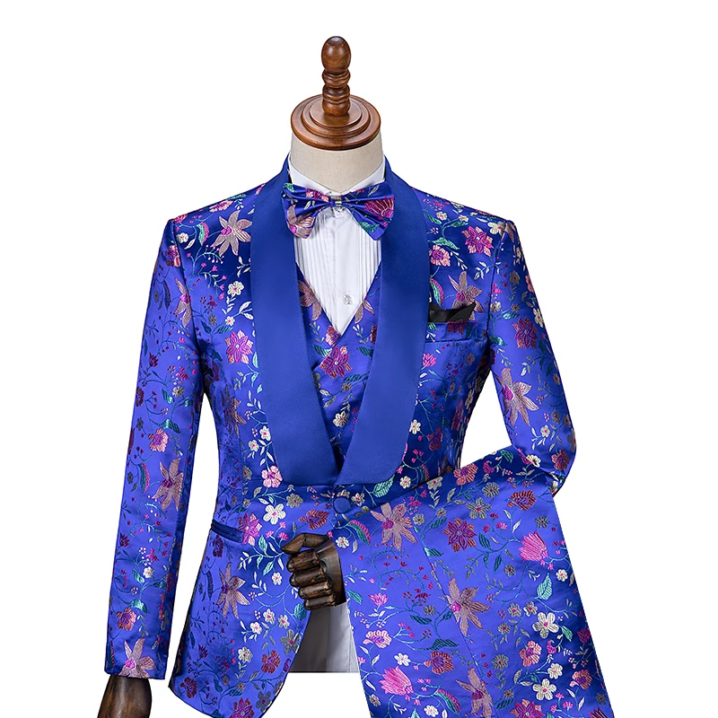 

Gwenhwyfar New Fashion Print Suit Groom Tuxedos Groomsman Suit Custom Made Man Suit Stage Wear Casual Men Stage clothing 3 Psc