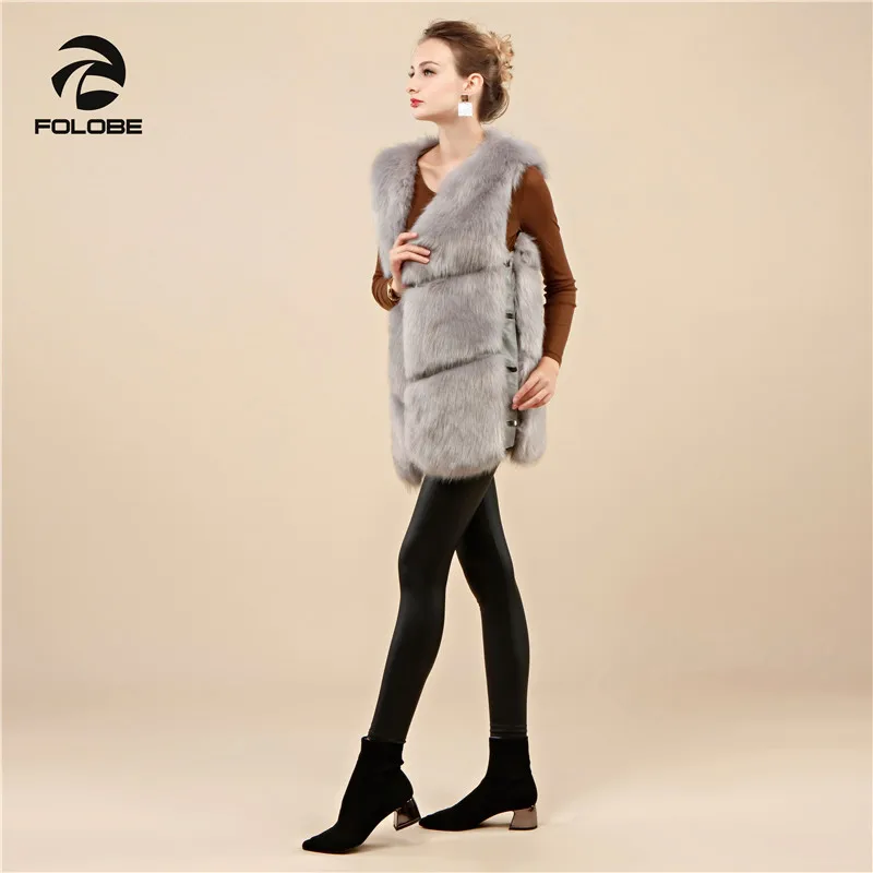 FOLOBE Faux Fox Fur Vest Coat For Women Waistcoat Winter Slim Fake Fur Coats Gilet Woman's Winter Coats  Jackets