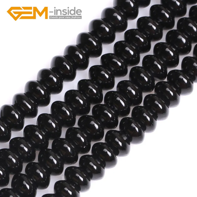 Natural Black Agates Smooth Faceted Surface Rondelle Shape Spacer Natural Bead For Jewelry Making Loose Beads 15 Inch Wholesale