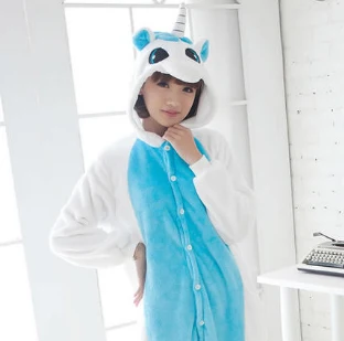 Flannel Blue Unicorn Onesies Sleepwear Panda Dragon Kigurumi Adult Children Animal Pajamas Cosplay Costume