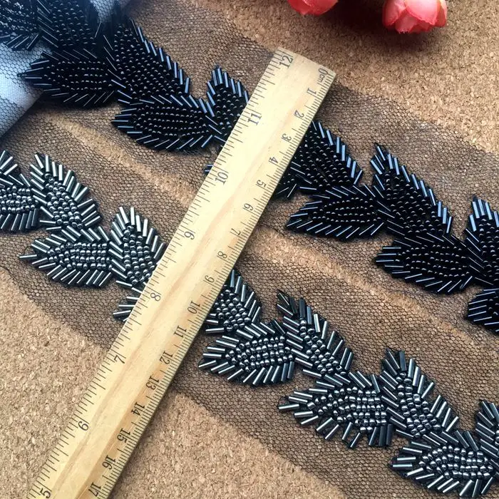 2yard/lot white/black Beaded Lace Trim Tape Fabric Ribbon DIY Collar Sewing Garment Headdress materials Leaf Lace.