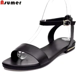 Asumer Plus size 34-43 new high quality genuine leather sandals women shoes ladies solid color flat summer beach shoes