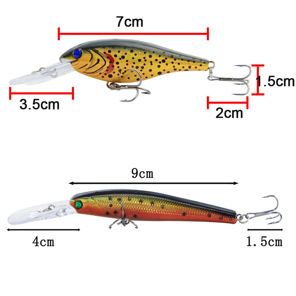 35pcs/Lot Minnow Hard Fishing Lure Bait Set Fishing Tackle Artificial Bait Crankbait With 3D Fishing Eyes Strong Treble Hooks