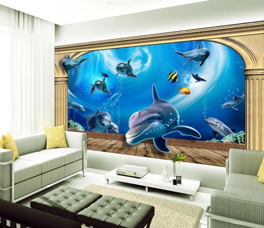 

Custom 3d mural wallpaper Dolphin ocean children style 3d wallpaper landscape Home Decoration