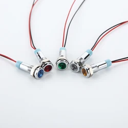 10pcs LED Metal Indicator light 6mm waterproof Signal lamp 12v with wire red yellow blue green white 6mm