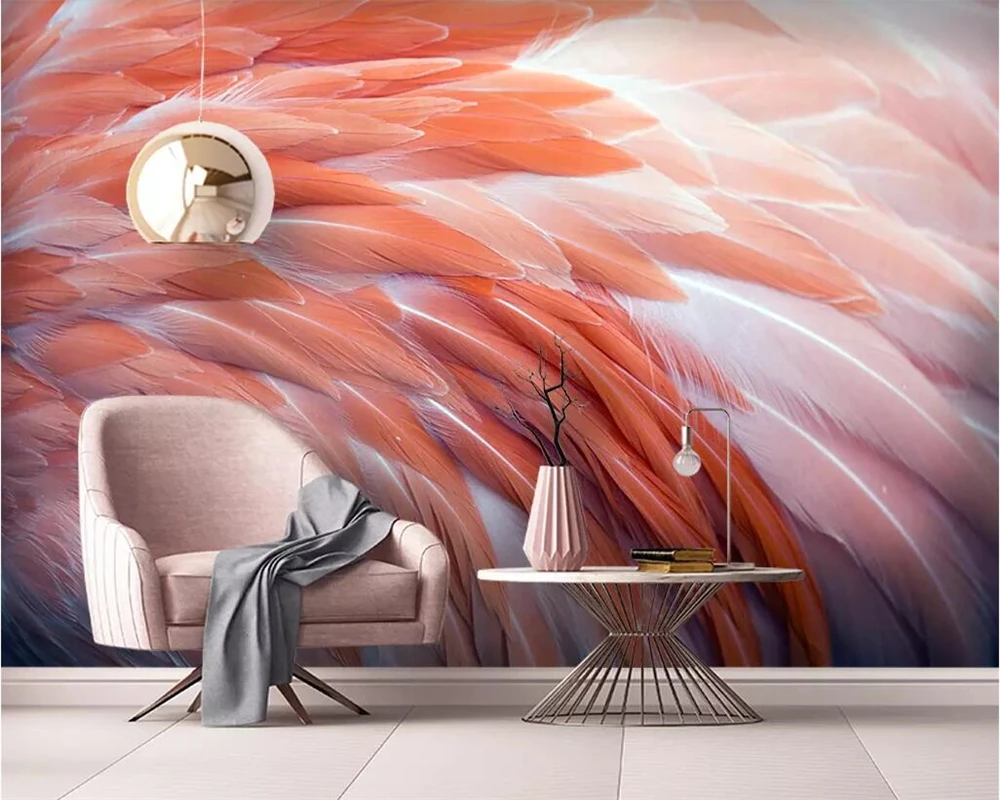 Beibehang Custom wallpaper HD Nordic flamingo feather living room bedroom TV background wall home decoration murals 3d wallpaper