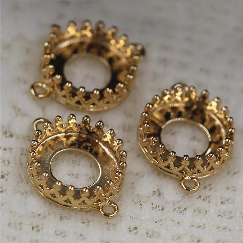 

30pcs Open Back Pendant Strong Crown Bezel Base 2 Loops Connectors Setting fit 10mm Round Cameo Cabochon Findings DIY