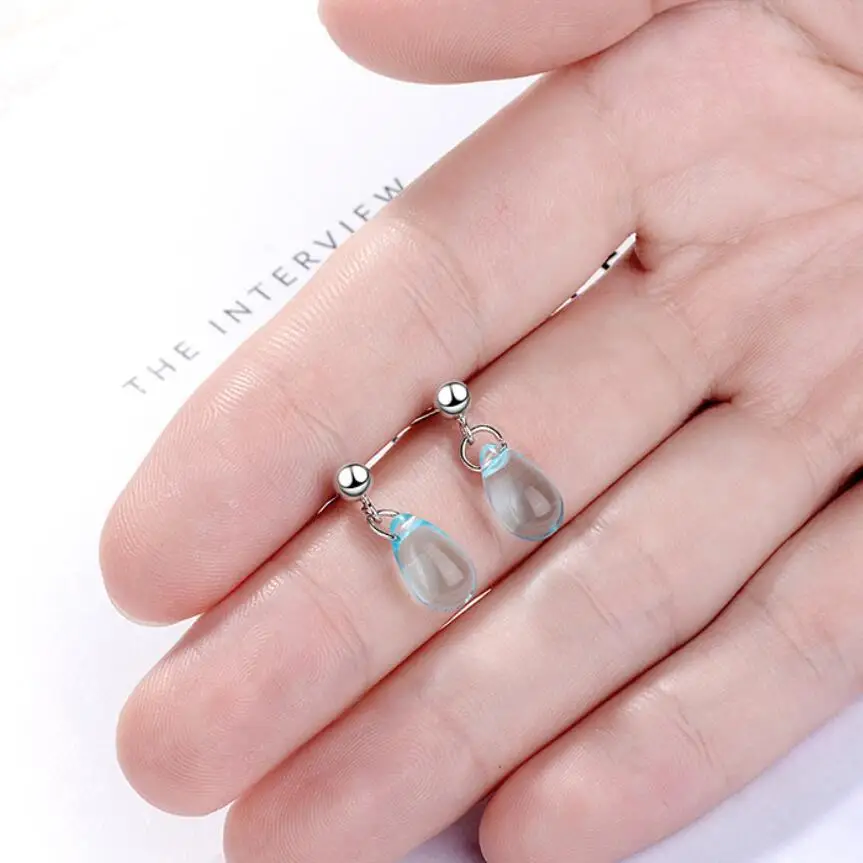 New Korean Literary Sweet Blue Water Droplets Earrings For Women Pendientes Jewelry Gift Brincos SAE55