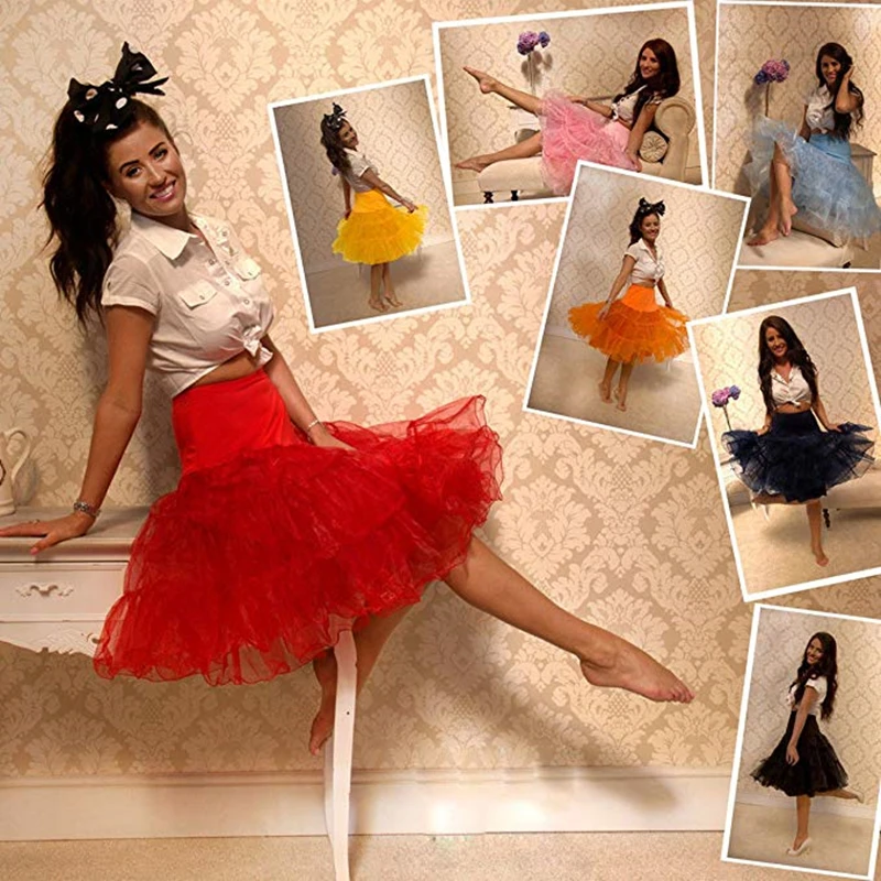 Gratis Rok Halloween Organza Pendek Lolita Rockabilly Ruffle Vintage Wanita 50S Crinoline Tutu Underskirt 26 "untuk Cosplay