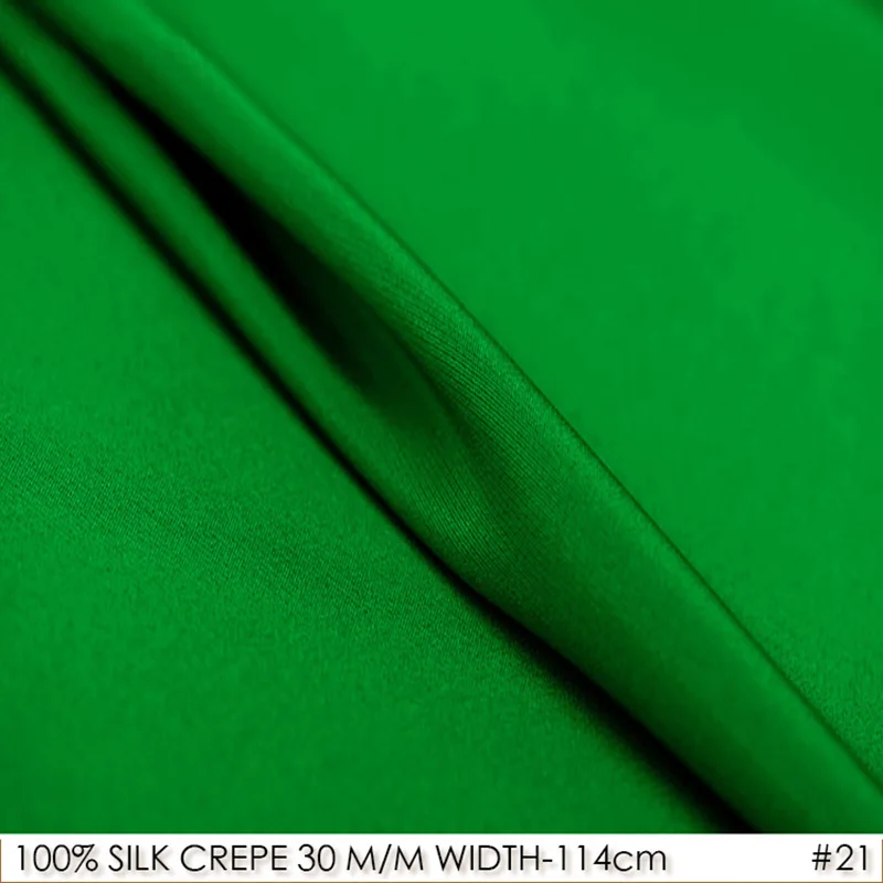 Heavy CREPE DE CHINE SILK Fabric for Dress/114cm width/30mommes/100%Pure Silk Fabric for Embroidered tie-NO.21Bamboo Green