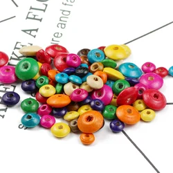 WLYeeS Flat Round Mixed color Spacer Wooden Beads 6 to 14mm Charm Wood Loose beads for DIY Jewelry Making Bracelet Necklace Toy