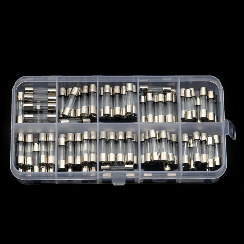 100PCS/BOX 12 Values Fast Blow Glass Tube Fuses Assorted Kit Quick Blow Glass Fuse 0.2A 0.5A 1A 2A 3A 5A 6A 8A 10A 15A 20x5mm