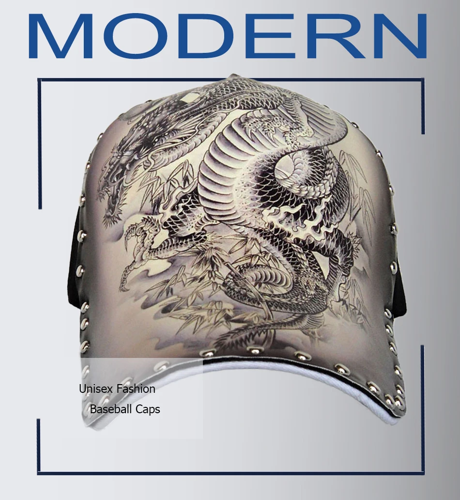 FS Winter 3D-Druck Baseballkappen mit chinesischem Drachen für Herren, Marken-Designer-Hut für Damen, Snapback Hip-Hop-Kappe mit Nieten, Herrenkappe – Detail 2