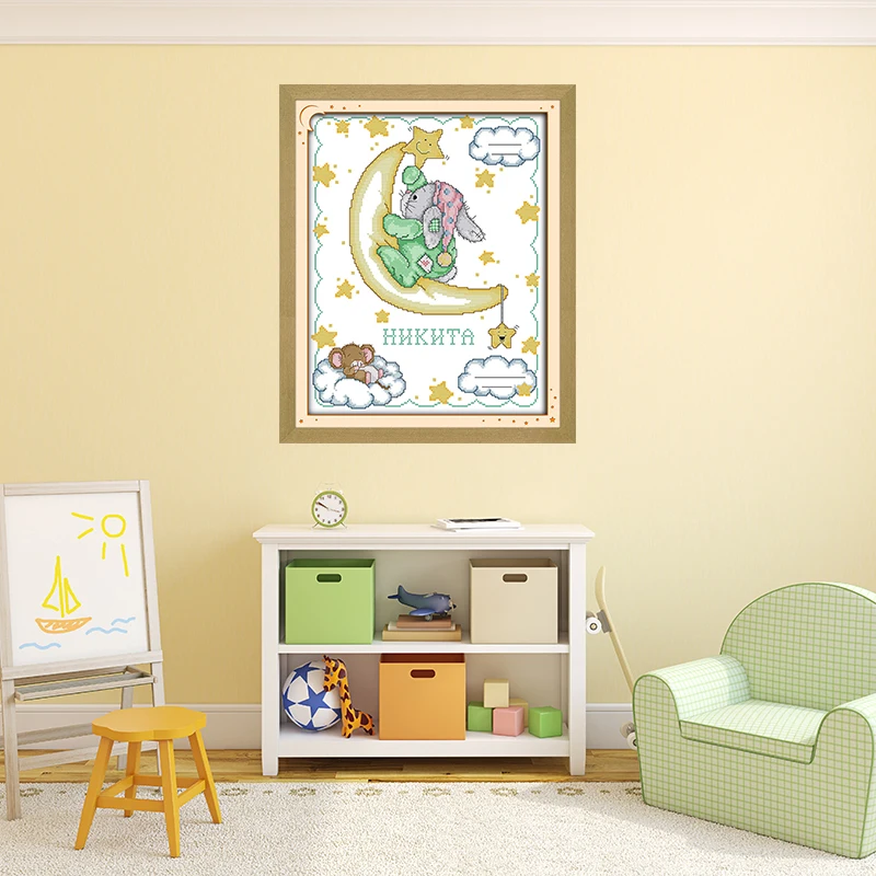 14CT 11CT fatti a mano a punto croce dipinti di Patch coniglio certificato di nascita di ricamo A Punto Croce kit set Cucito Complementi Arredo Casa