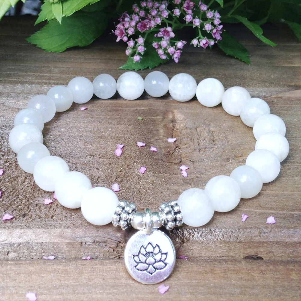 MG0300 New Design Moonstone Lotus Bracelet Divine Love Chakra Healing Bracelet Natural Stone Jewelry Wholesale