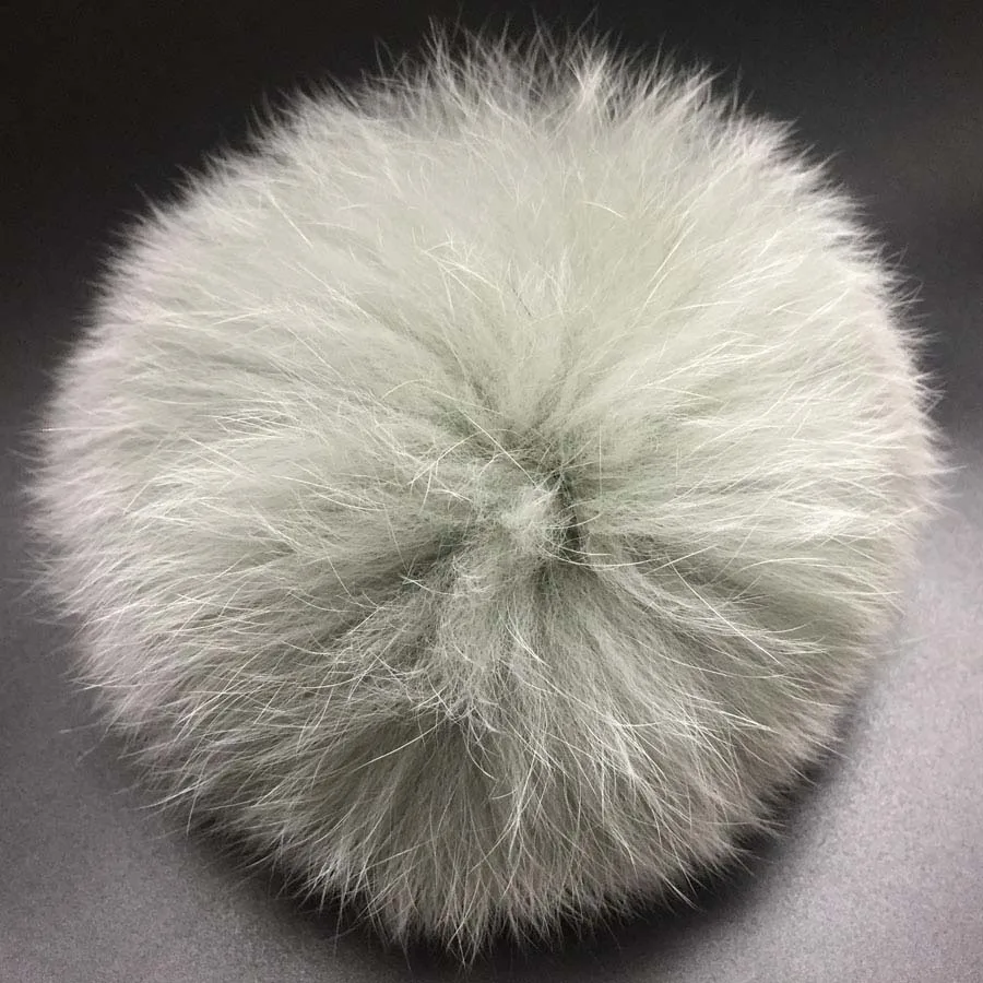 Große 14–15 cm bunte weiße natürliche Waschbär-Fuchs-Pompons, luxuriöse Pelzbälle für Strickmütze, Mütze, Wintermützen, Echtpelz-Pom-Poms – Detail 19