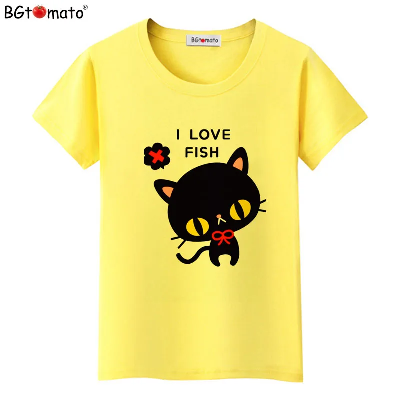 

BGtomato T shirt I love my fish black cat top tees Super cute lovely women t-shirt Hot sale brand new tee shirt femme