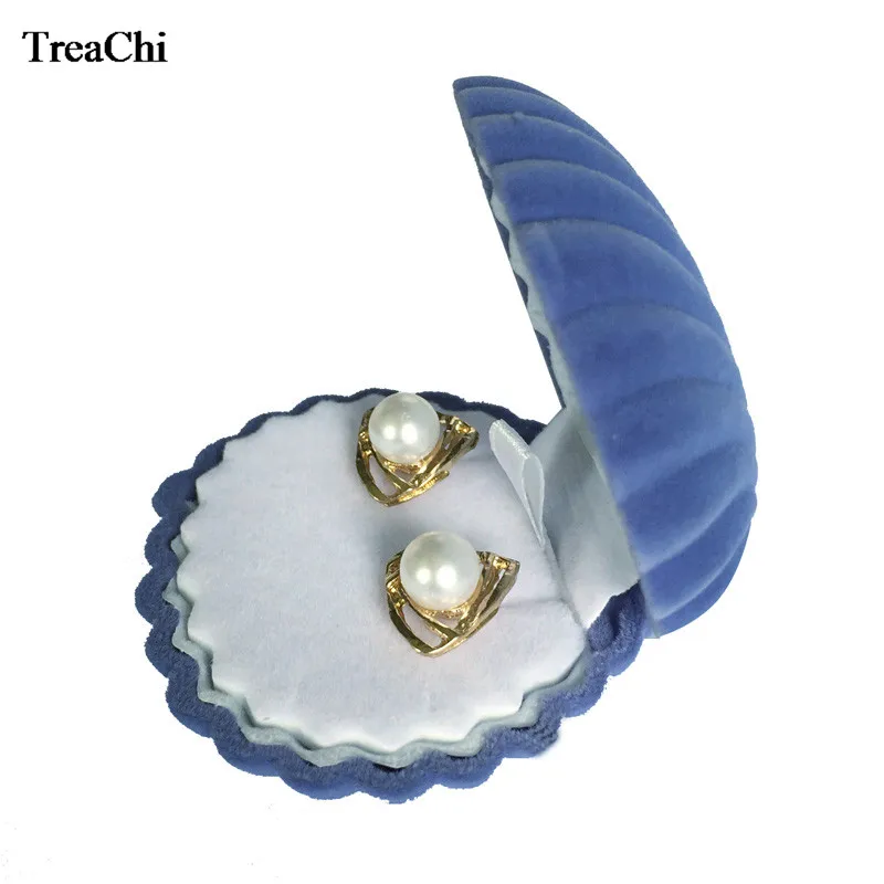 10Pcs Cute Shell Shape Velvet Engagement Wedding Party Gift Case 5 Colors Earring Necklace Pendant Jewelry Display Storage Box