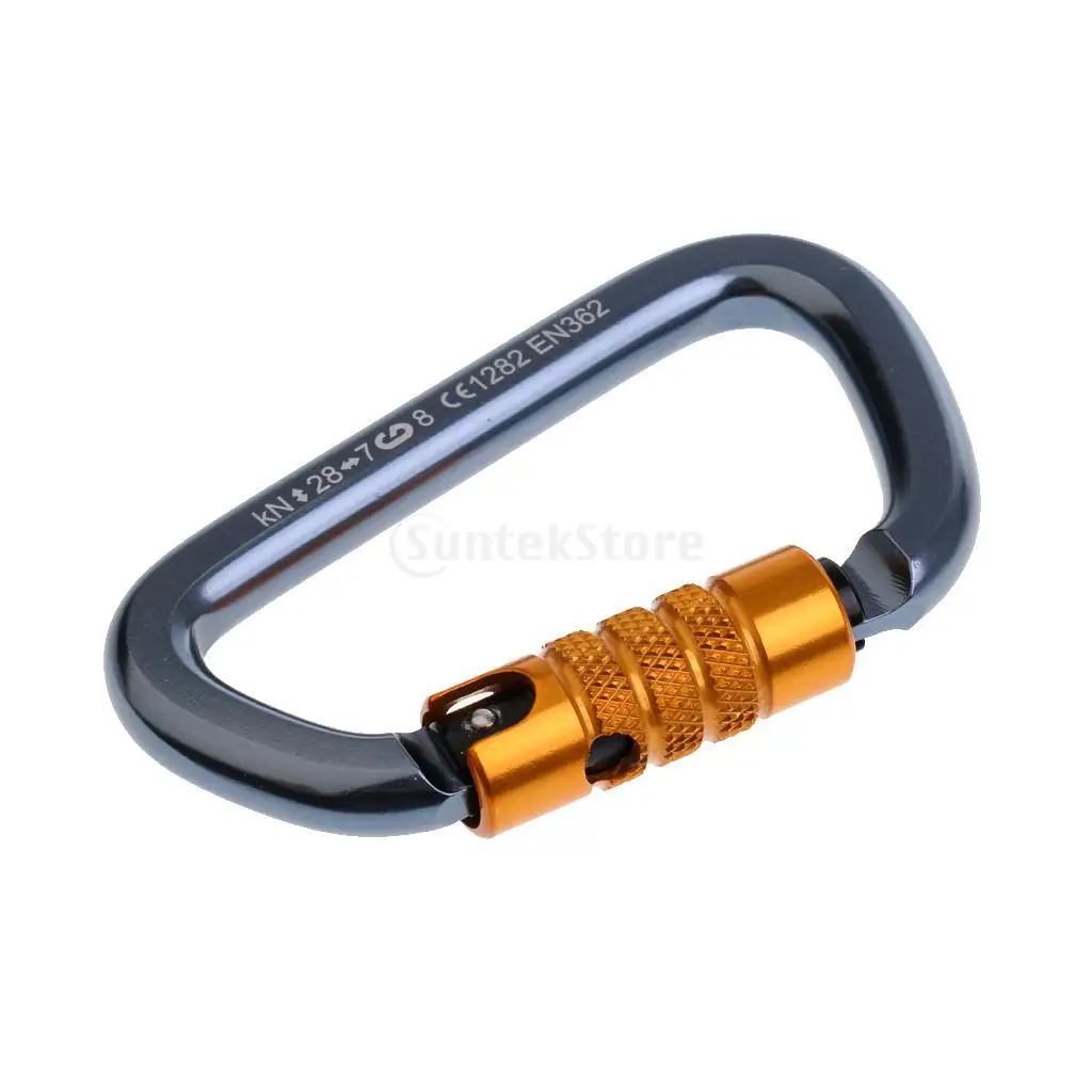 3PCS Outdoor Climbing Gear Set, 28KN Aluminum D- Carabiners Twist Locking Key Chain with 20KN Fixed Single Rope Pulley