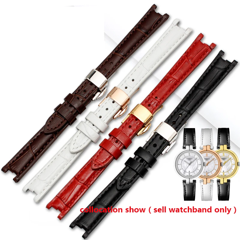 cow genuine Leather watchband for 1853 T094210 women\'s watch straps bracelet 12mm with stainless stee butterfly clasp