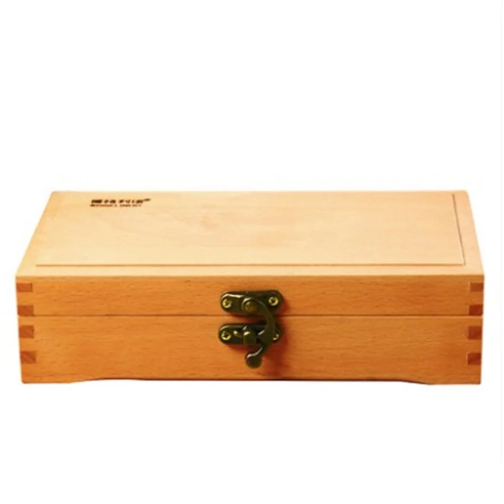 Square Wood Stationery Holders Pencil Case with Lock Simple Art Collection Box