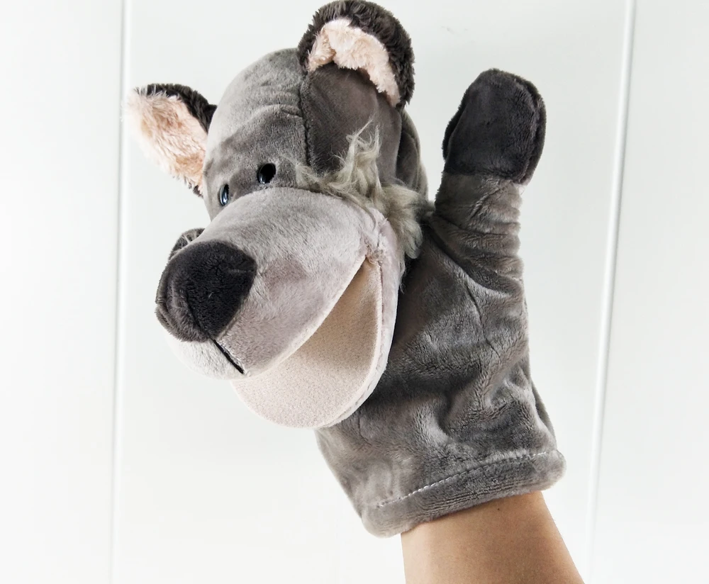 Kinder große graue Wolf Handpuppe ausgestopft Plüsch tier