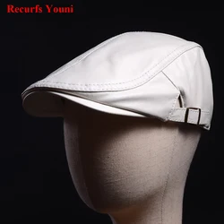 White Hats For Men Women Fashion Genuine Leather Thin Beret Hats Unisex Advance Hats Leisure Adjustable Forward Caps Male