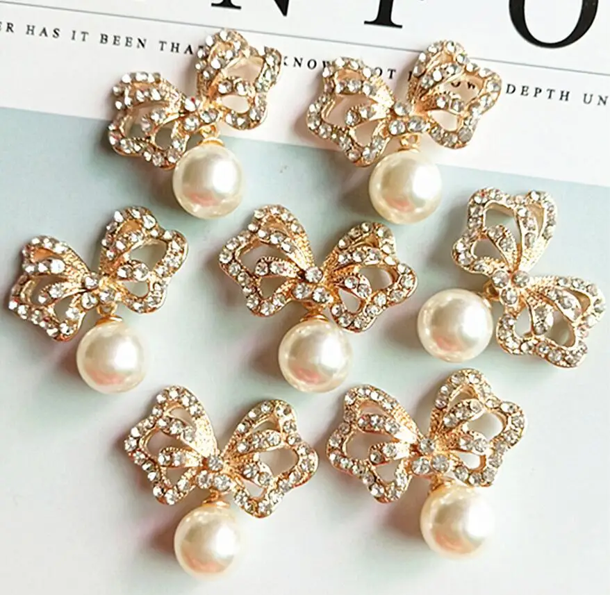 

20pcs Bow Rhinestone Pearl Flower Button Bead Frog For Kids Hair Ornament Scrapbooking Bride Headwear Accessory