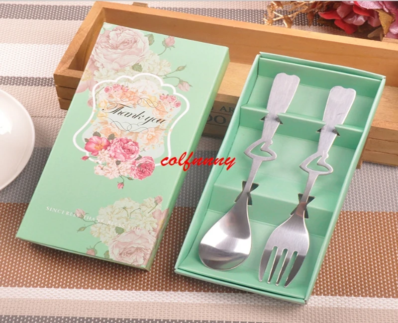 

500sets 2pcs/set Stainless Steel Tableware Dinnerware Set Heart Spoon and Fork Wedding Favor Gift Souvenir for Guest F052803